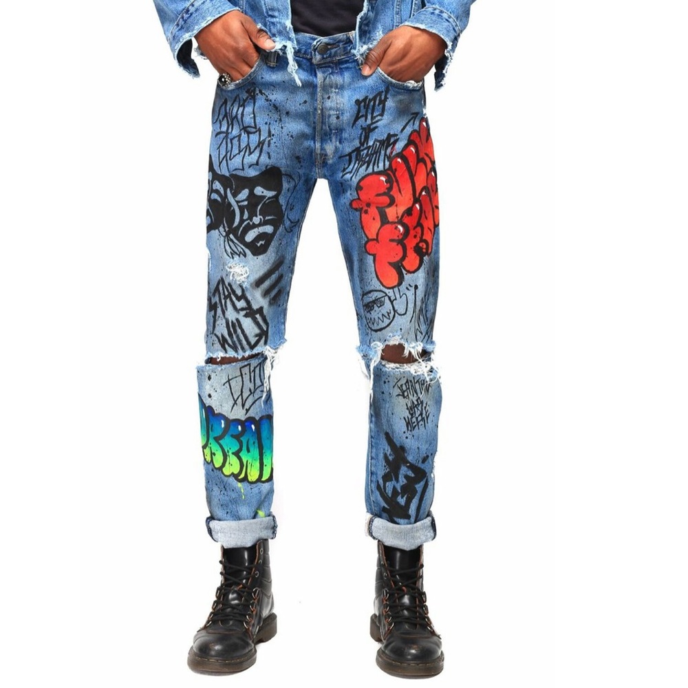 Jeantrix Hand Painter One of a Kind Graffiti Jeans